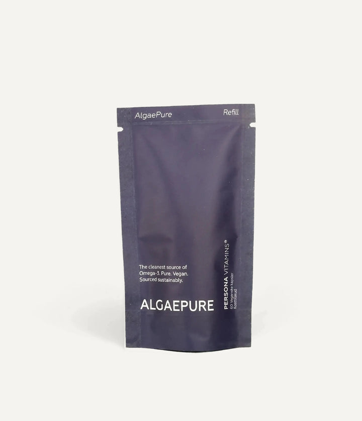 AlgaePure refill pouch standing on a cream background
