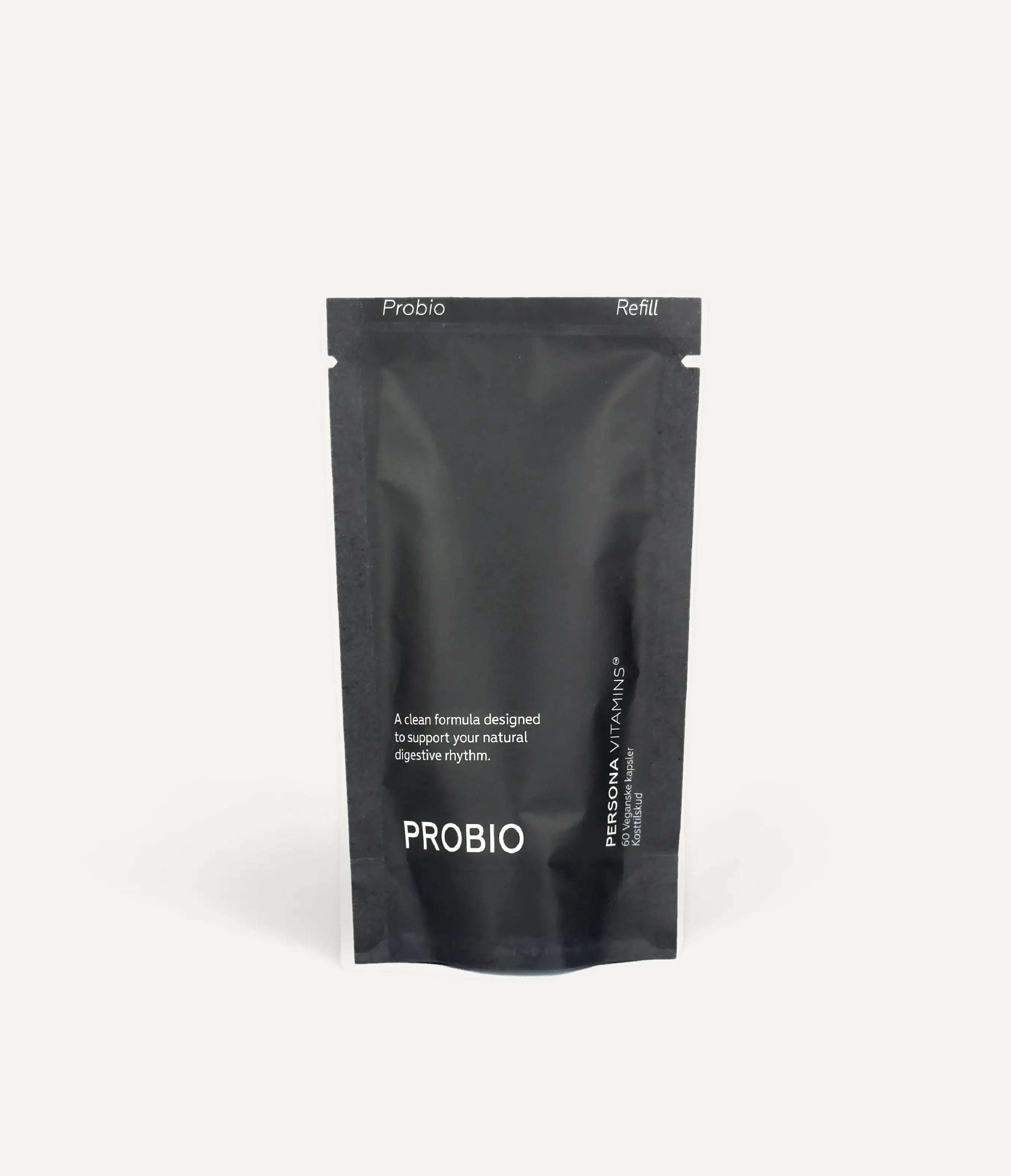 Probio refill pouch standing on a cream background